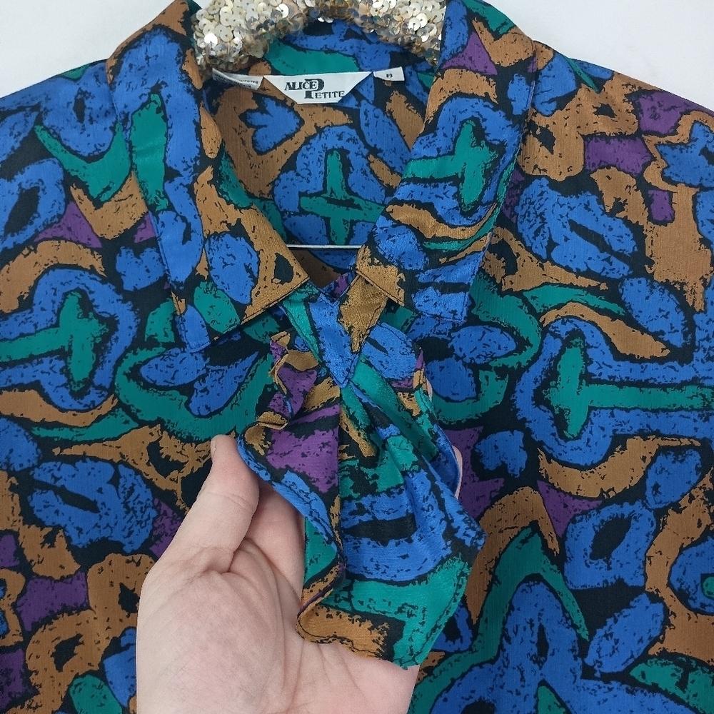Vintage 80s 90s Alice Womens Multicolor Secretary Top sz 8 Secretary Chic Career - Picture 8 of 9